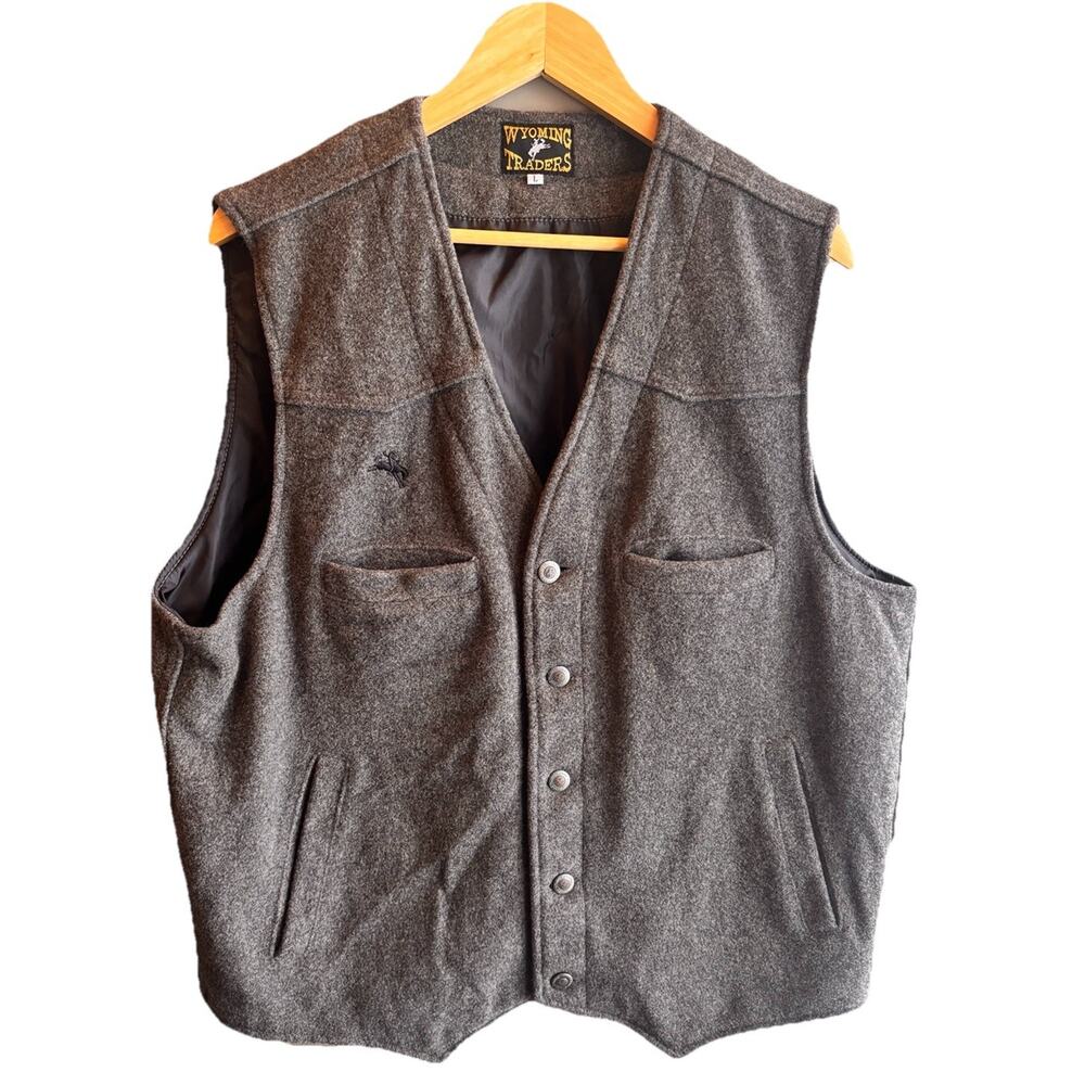 Wyoming Traders Mens Vest 100% Virgin Wool Size L Western Cowboy Rodeo Gray